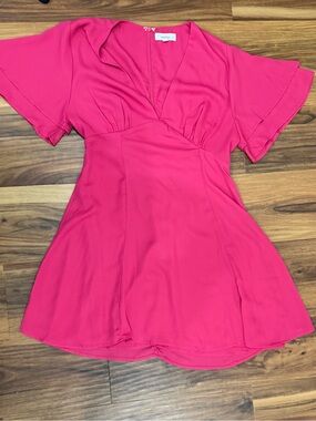 Pink A-Line Dress with V Neck